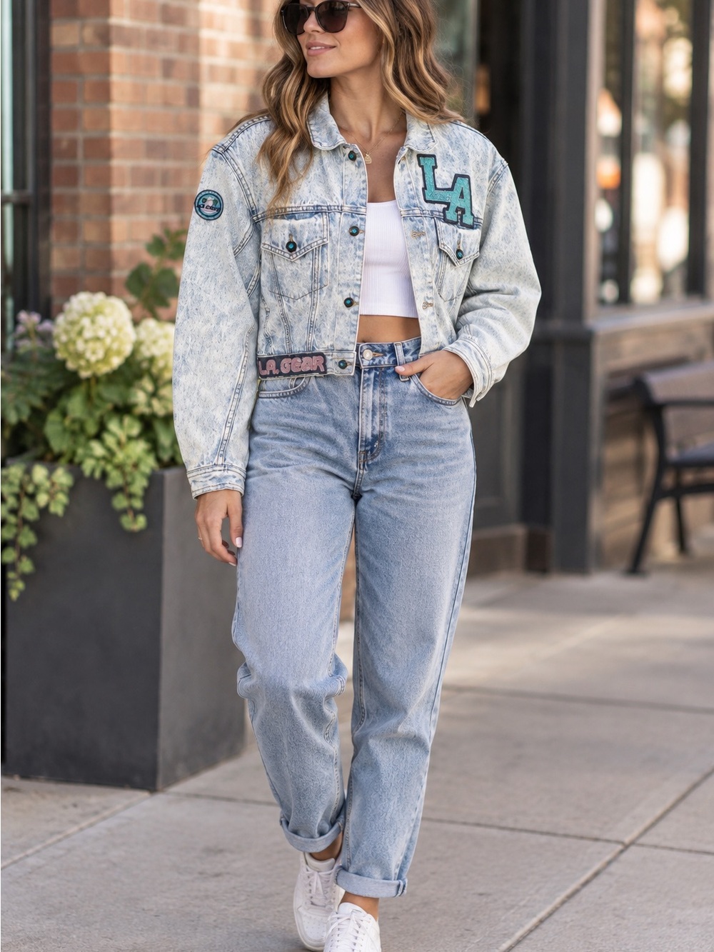 Vintage Rare LA Gear Acid Wash Cropped Denim Jacket 80s 90s Size M